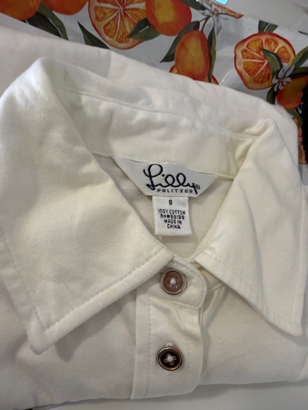 Lilly Pulitzer Classic White cotton Polo Shirt small Flawed